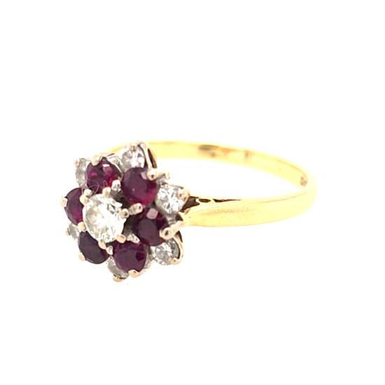 Pre Owned 18ct Ruby and Diamond Cluster Ring ZX192